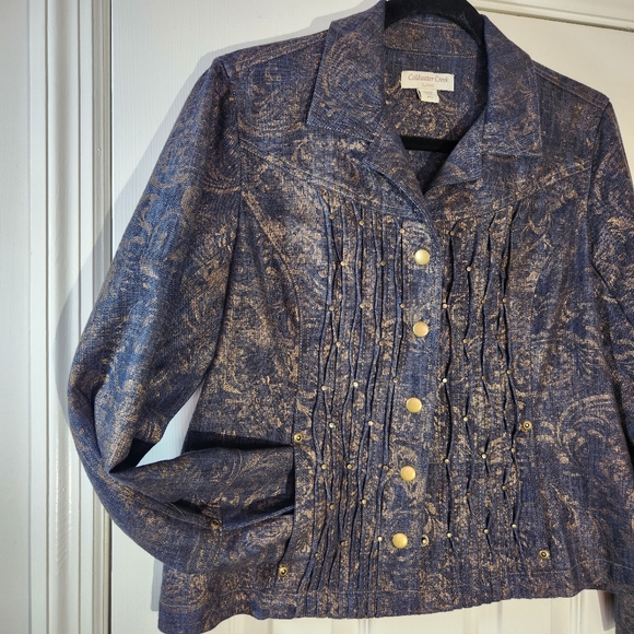 Coldwater Creek Gold Brushed Denim Pintuck Studded Jean Jacket Size 10P - Picture 8 of 12